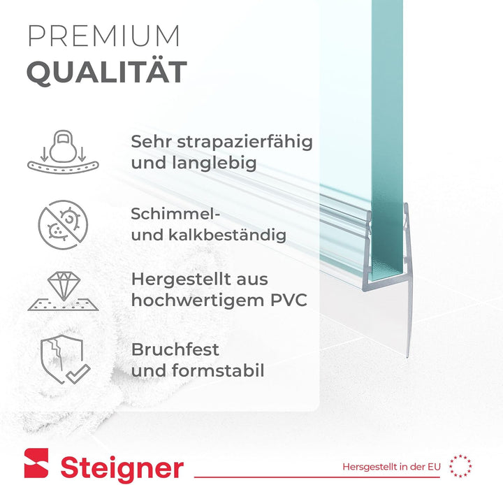STEIGNER Duschdichtung, 140cm, Glasstärke 6/7/ 8 mm, Gerade PVC Ersatzdichtung für Dusche, UK55 UK55