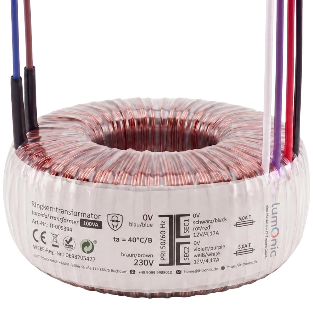 Sedlbauer Ringkerntrafo Transformator 100VA 2x12V für Audio, Industrie, Halogen und Schienensysteme