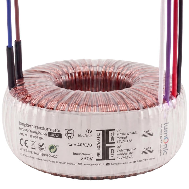 Sedlbauer Ringkerntrafo Transformator 100VA 2x12V für Audio, Industrie, Halogen und Schienensysteme