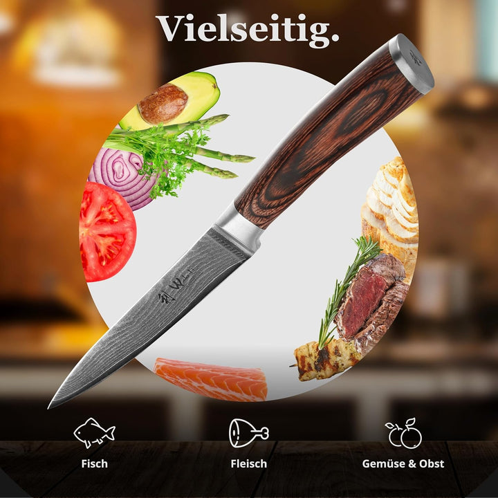 Wakoli EDIB Damast Fleischmesser mit Gravur – Personalisiertes Messer, 18cm Klinge aus 67 Lagen Dama