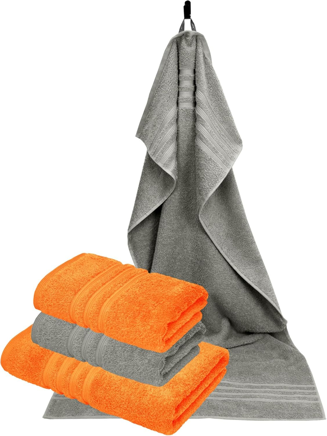 Lashuma Handtücher Gross im Set London, 50x100 – 70x140 Badetücher Set, Farbe: Orange - Stein Grau 4