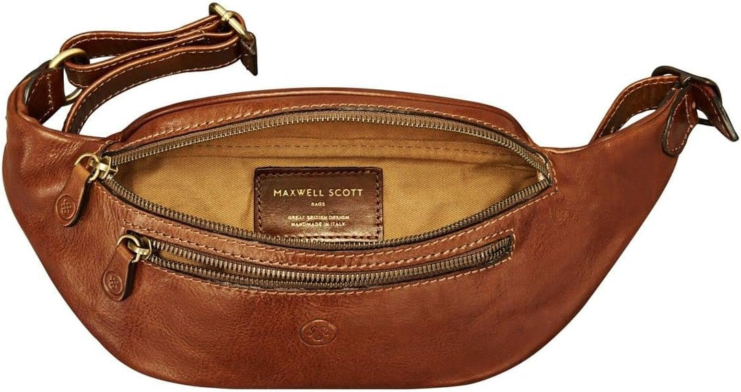 Maxwell-Scott Italienische Herren Leder Bauchtasche Centolla in Cognac Braun, Cognac Braun