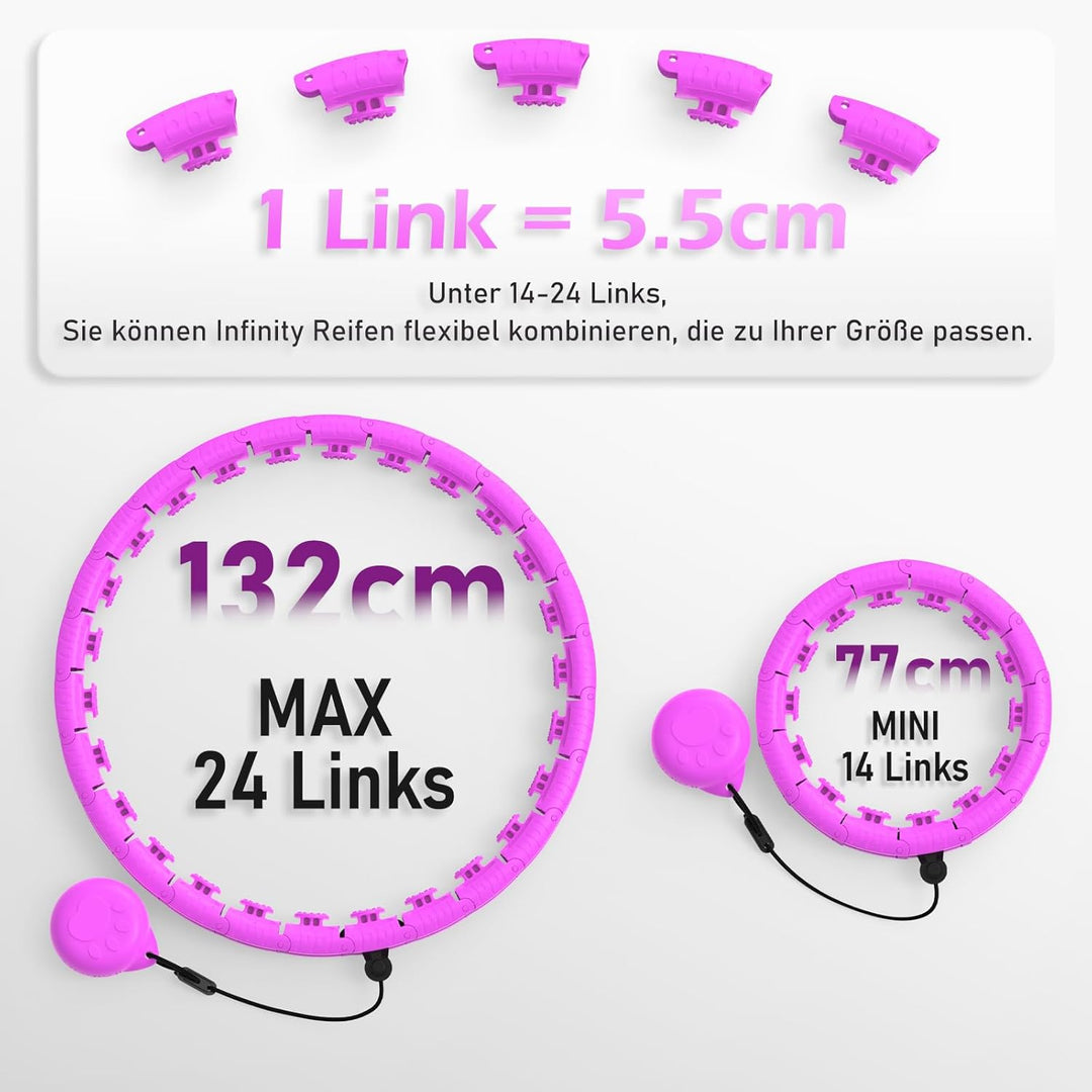 JLoibao Smart Hula Hoop Reifen Erwachsene Zum Abnehmen, 24-Stufiger Infinity Hula-Hoop (77-132cm) Mi