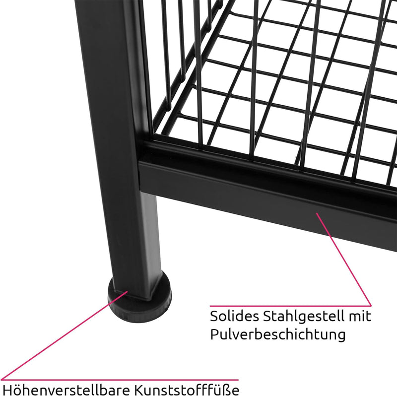 tectake Beistelltisch mit Gitterkorb, Nachttisch im Industrie-Design, 40 x 40 x 55,5 cm, 2 Ebenen, f