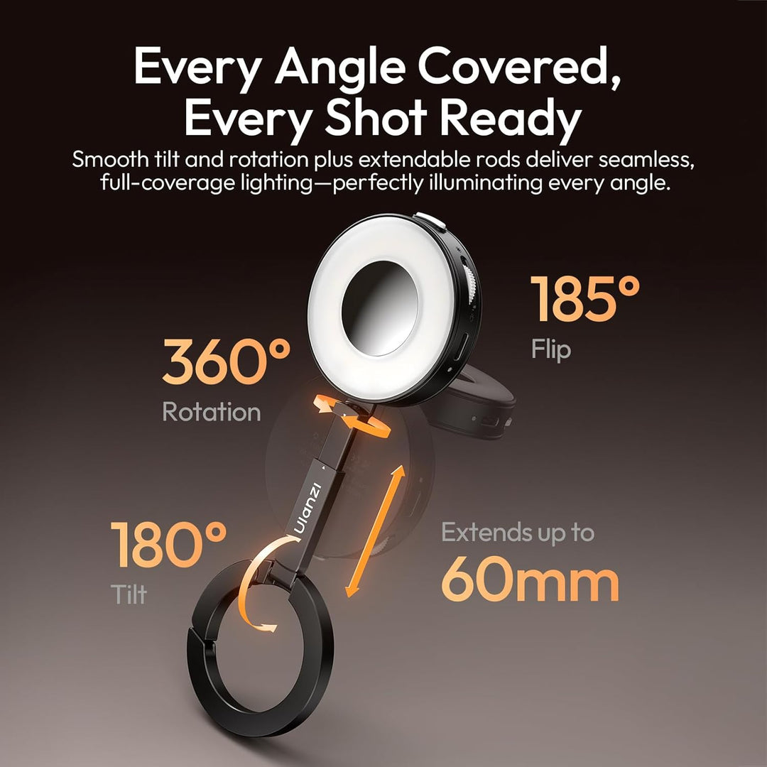 ULANZI ML05 Magnetische Selfie Licht für iPhone, Dual Magnet LED Ringlicht mit Spiegel, 9000K CRI≥97