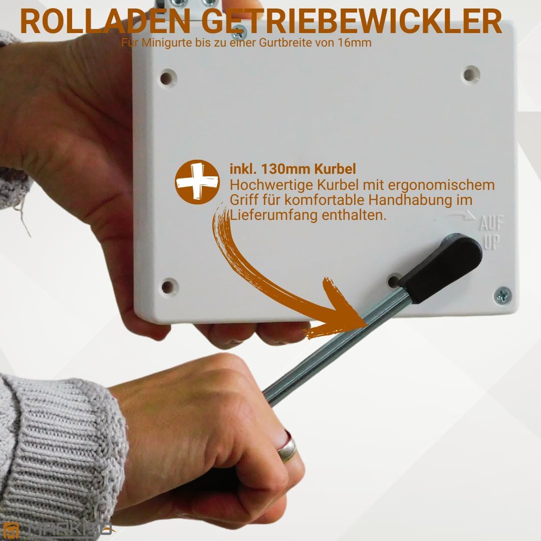 Rolladen Kurbelwickler Getriebewickler inkl. Kurbel für Gurte bis 16mm mit Einfädelautomatik 1 Stück
