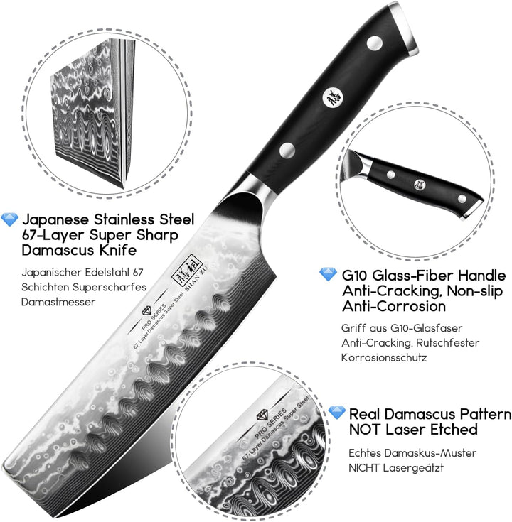 SHAN ZU Kochmesser Nakiri Küchenmesser Profi Messer 16.5 cm Allzweckmesser Damaskus Edelstahl Extra
