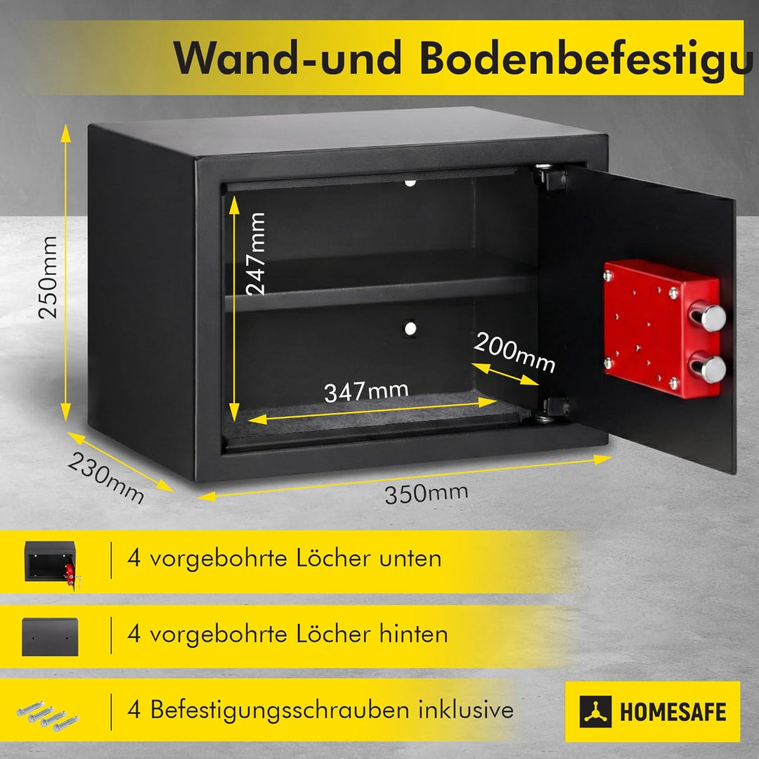 Homesafe HV25K Tresor Möbeltresor Safe mit Schlüssel-Schloss, Geldschrank Wandsafe Boden-Wandtresor,