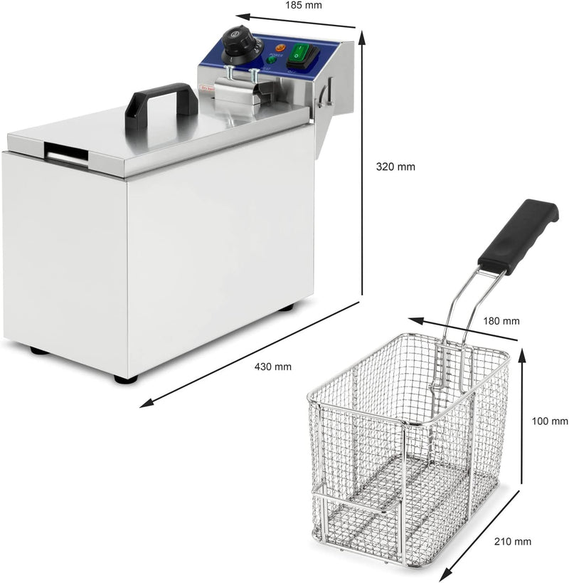 VERTES Friteuse aus Edelstahl 8 Liter Fassungsvermögen, 50-200°C, 3000W, 230V, Kaltzonenprinzip, Pro