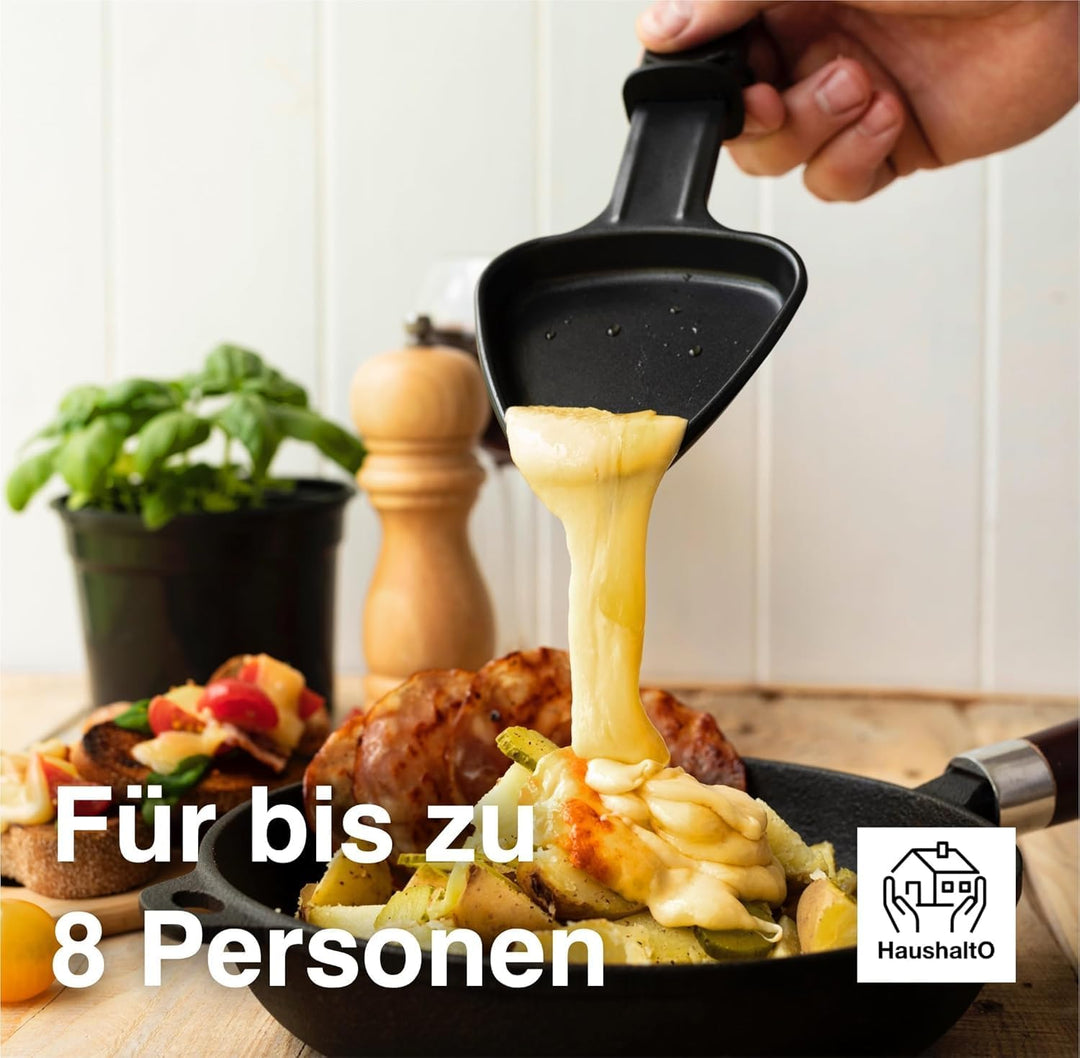 Raclette Set für 8x Personen - antihaftbeschichtet- Tischgrill inkl. Pfännchen & Schaber (Rund), Run