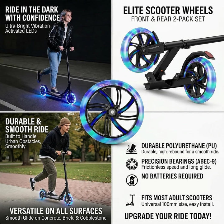 2 Stück 200mm Scooter Rollen, 200x40mm Leuchtende Stunt Scooter Rollen mit ABEC-9 Kugellager, Cityro