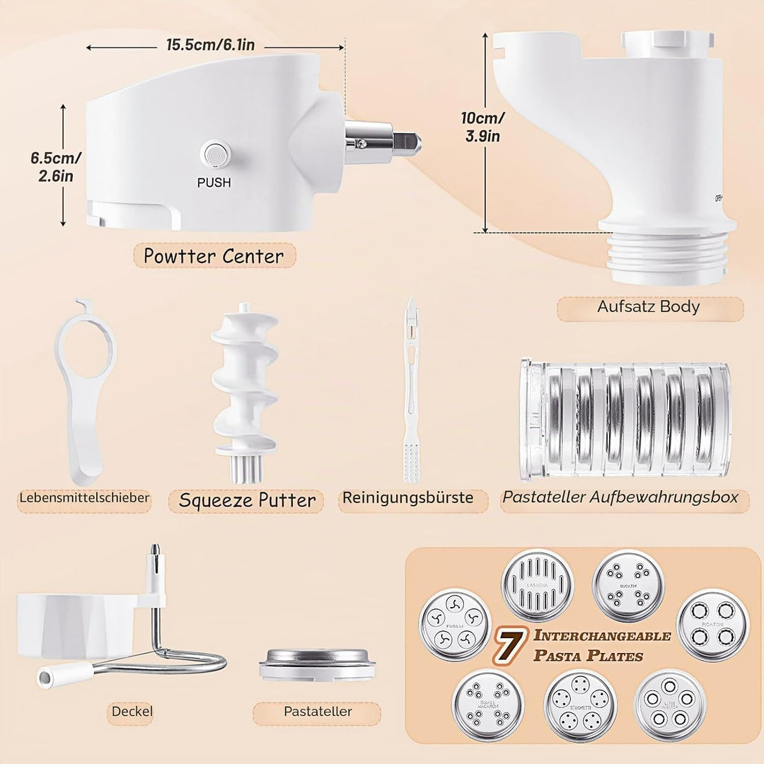 Gourmet Pasta Maker Aufsatz für KitchenAid Standmixer | 7 austauschbare Nudelplatten, für Spaghetti,