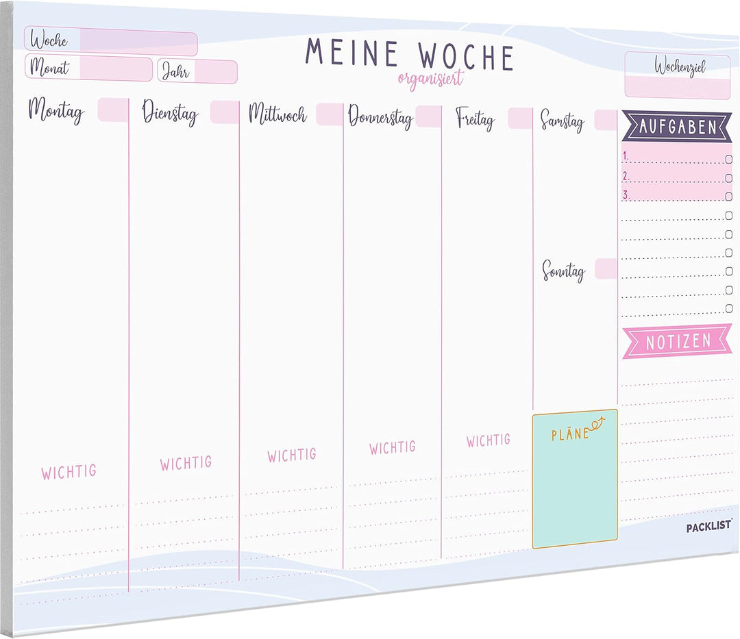 PACKLIST Wochenplaner + Monatsplaner Block A4 ohne Festes Datum. Terminplaner, Familienplaner mit Mo