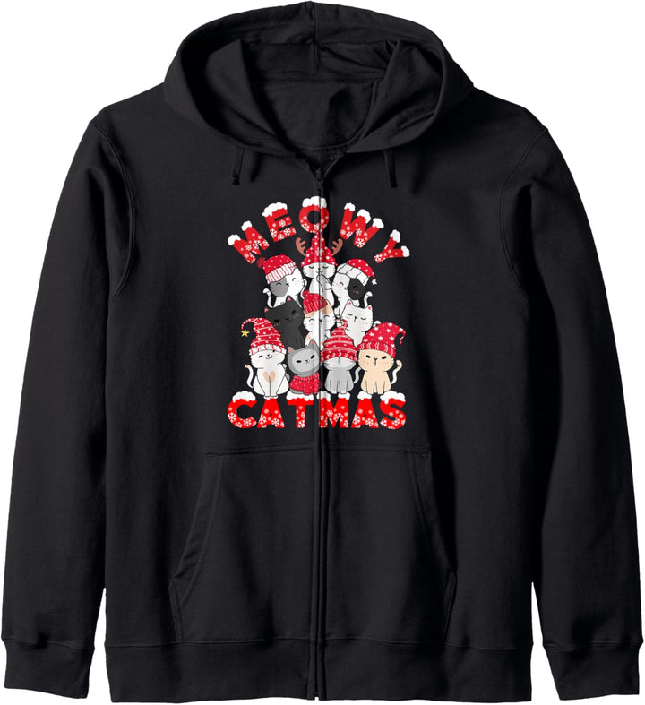 Meowy Catmas Lustige Santa Cats Rentierbaum Weihnachten Kapuzenjacke