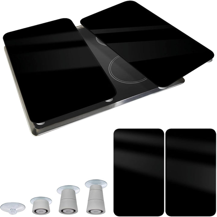 WENKO Herdabdeckplatte Universal Schwarz, 2er Set Herdabdeckung für alle Herdarten aus gehärtetem Gl