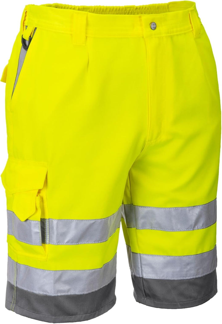 Portwest Warnschutz-Shorts aus Polyester-Baumwolle, Grösse: S, Farbe: Gelb/Grau, E043YGYS