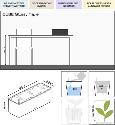 Lechuza Cube Glossy Triple, Scarlet Rot & Cube Glossy 16, Lackierte Oberfläche, Scarlet Rot, Hochwer