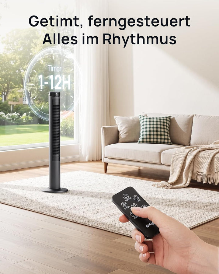 Ventilator sehr leise 25dB, Turmventilator sehr leise mit Fernbedienung, Standventilator sehr leise