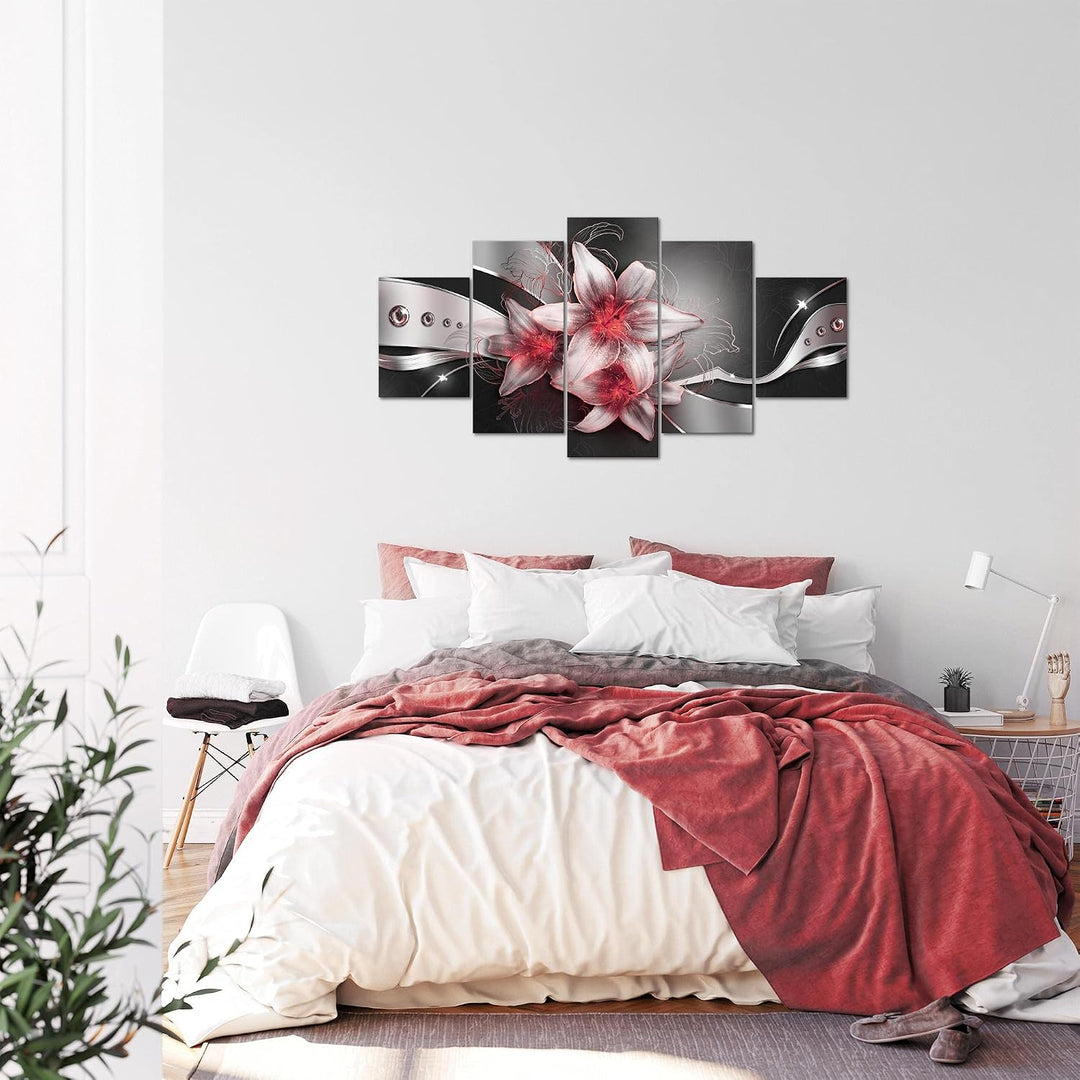 Runa Art Bild Wohnzimmer Schlafzimmer Blumen Lilien 5 Teilig Abstrakt Schwarz Rot Wandbilder auf Vli