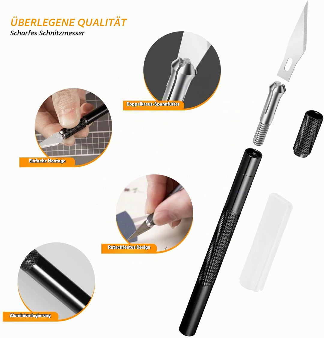 EHDIS Profi Cuttermesser Set - mit Bastelmesser, Skalpell, Cuttermesser 9mm, Stahllineal, Carbonstah