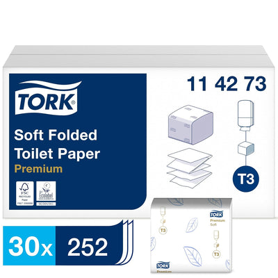 Tork 114273 Einzelblatt Toilettenpapier Premium für Tork T3 Toilettenpapierspender / WC-Papier 2-lag