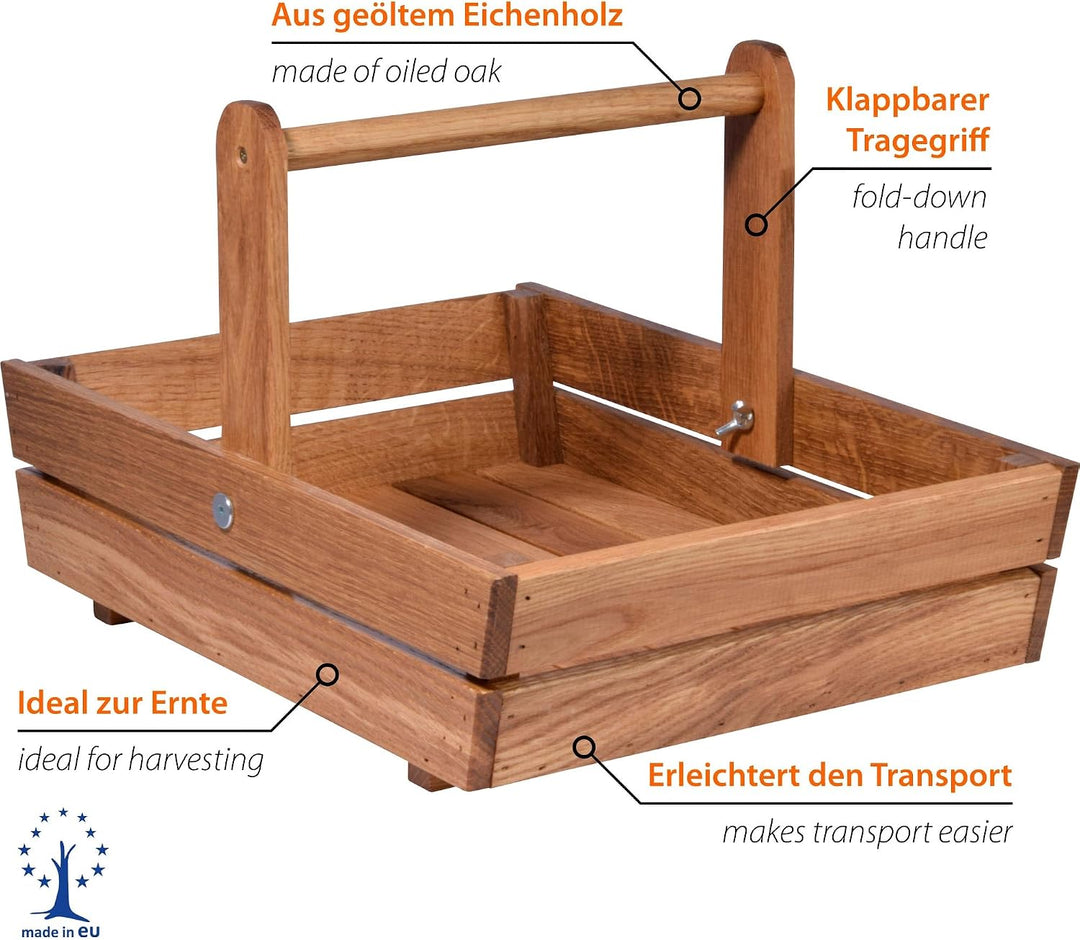 dobar® green label 29025FSCe Premium Erntekorb | Gartenkorb Eichenholz Massiv | Design Obstkorb | Pi