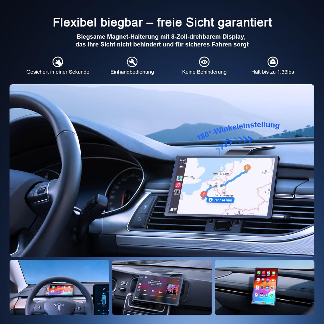 Avylet 8'' Tragbares Carplay Display für Apple CarPlay & Android Auto, 1440x900 Touch Bildschirm, Ma
