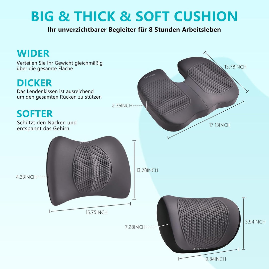 FLORICH Auto Sitzkissen und Lendenkissen Memory Foam Schreibtischstuhl Kissen Ergonomisches Sitzkiss