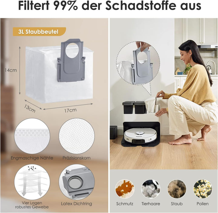 Zubehörset für Roborock S7 MaxV Ultra/ S7 Pro Ultra, 6*Staubbeutel 1*Main Rollbürste 2*Seitenbürsten