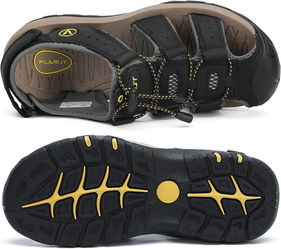 FLARUT Sandalen Herren Outdoorsandalen Sommer Wanderschuhe Trekkingsandalen Leder Strand Wandersanda