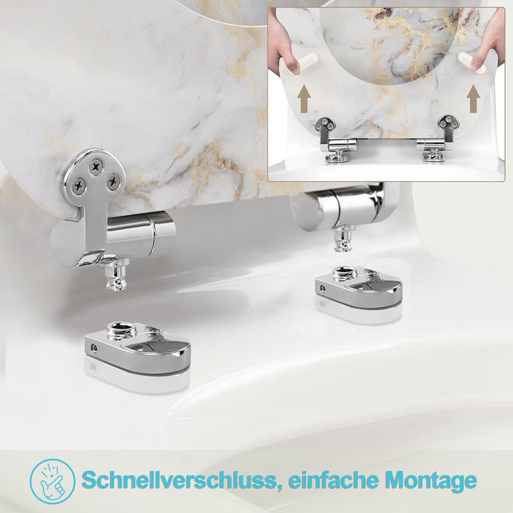 eSituro Toilettendeckel mit Absenkautomatik Holz, WC Sitz mit Quick-Release-Funktion für leichte Rei