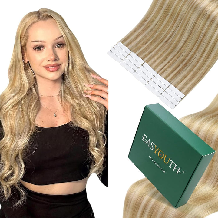 Easyouth Tape in Extensions Echthaar Ombre Extensions Tape in Echthaar 24 Zoll 50g Farbe Honigblond
