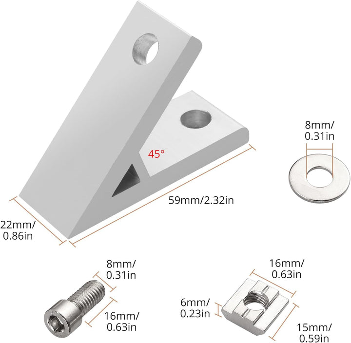 Befestigungsmaterial Eckwinkel Innenwinkel 45 Grad Winkelverbinder Kamtop 10× Alu-Eckwinkel Profil-E