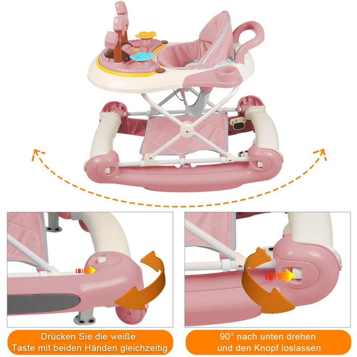 Homewell 3in1 Lauflernhilfe mit Markise, Schiebegriff und Musik, Baby Gehwagen Klappbar, Gehfrei, 5