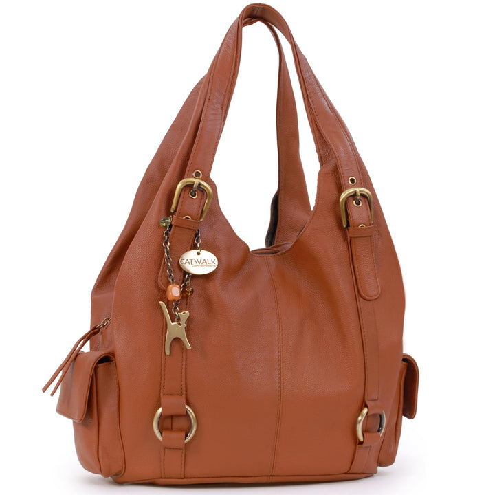Catwalk Collection Handbags - Leder - Umhängetasche/Schultertasche - ALEX Hellbraun, Hellbraun