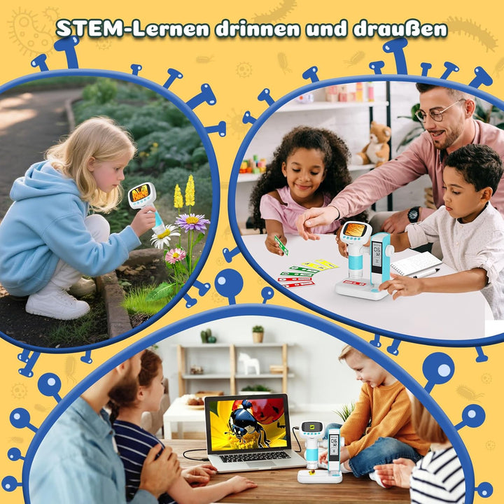 Digitales Mikroskop für Kinder mit Wecker, Tragbares Kinder Mikroskop mit 1000x Vergrösserung, 2 Zol