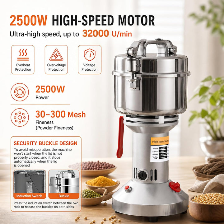 Getreidemühle 2800W, Getreidemühle Elektrisch 500g, 32000rpm Starker Motor