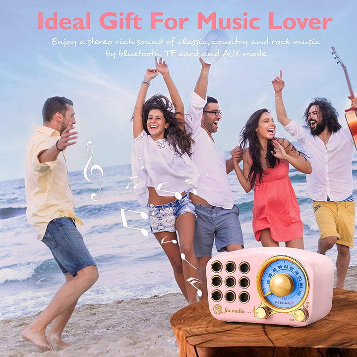 Radio Feegar Retro Bluetooth Lautsprecher,Vintage FM Radio mit altmodischem klassischem Stil,Starke