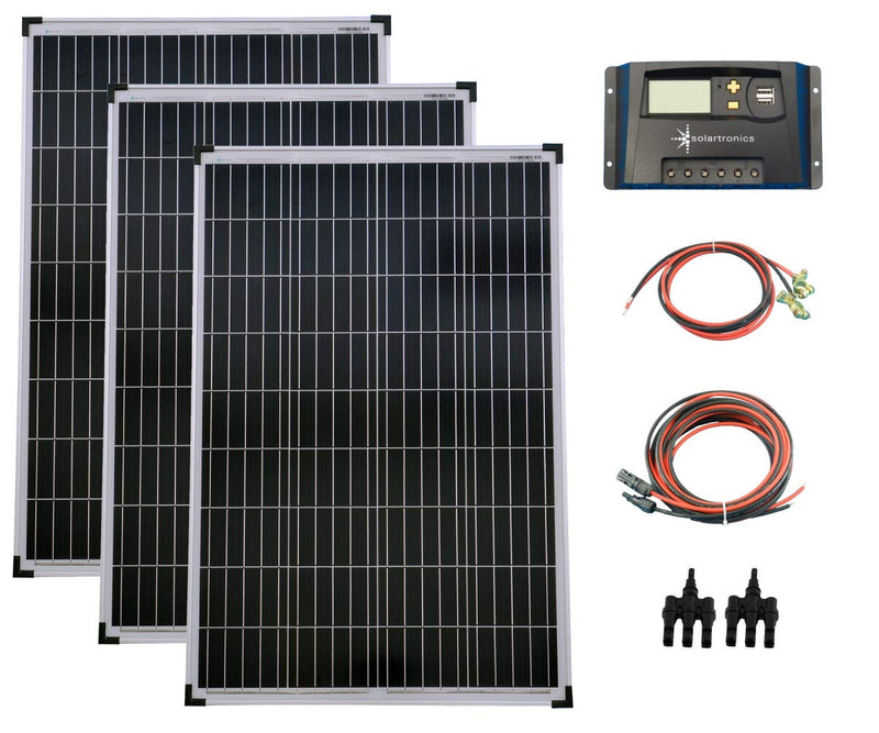 SET 3x 100W Poly Solar Modul 20A Laderegler gelb Kabel Stecker Komplettset Solarmodul Photovoltaik I