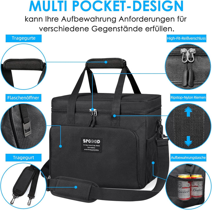 SPGOOD Kühltasche 20L/30L/40L Thermotasche Picknicktasche Gross Isoliert Faltbar Gefriertasche Warmh