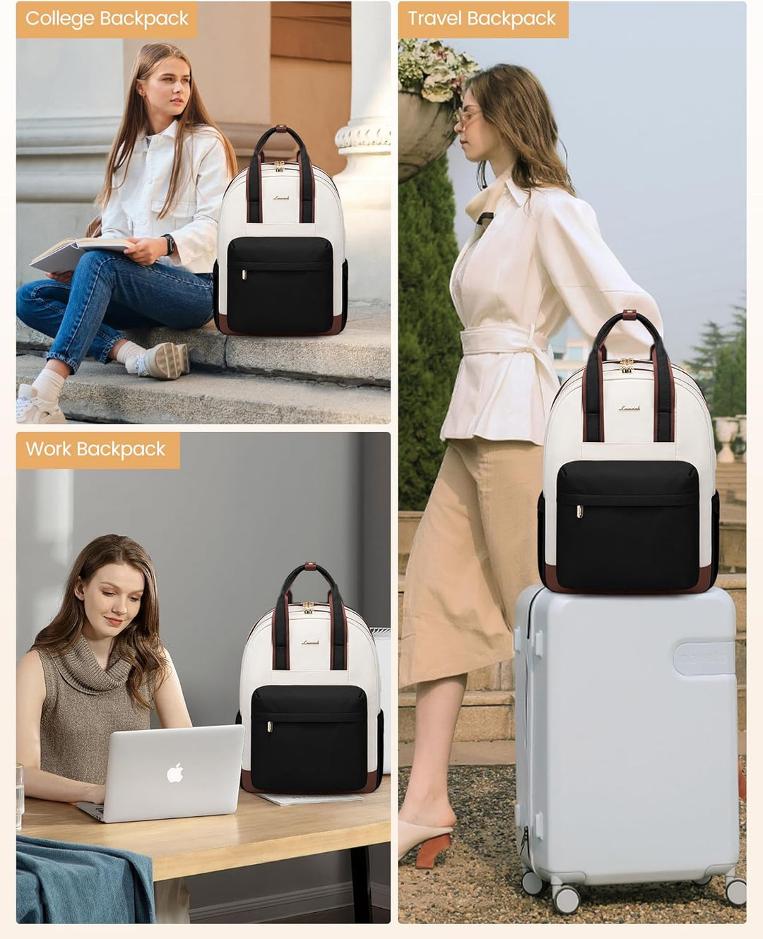 LOVEVOOK Rucksack Damen Gross, 17,3 Zoll Laptop Schultasche Mädchen mit Laptopfach, Wasserdicht Reis