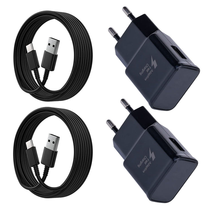 (2er Pack) USB Ladegerät Stecker mit USB Typ-C Ladekabel 1,5m Für Samsung Galaxy S21, S20, S10, S9,