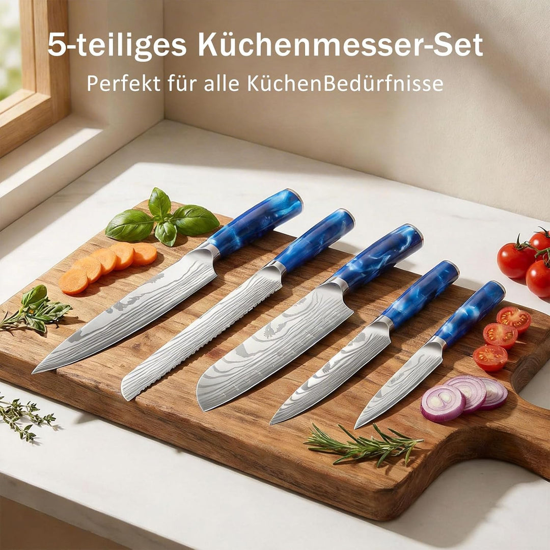 Messerset 5-tlg extrem scharfes Küchenmesser Set mit Ergonomischem Griff, inkl. Kochmesser, Brotmess