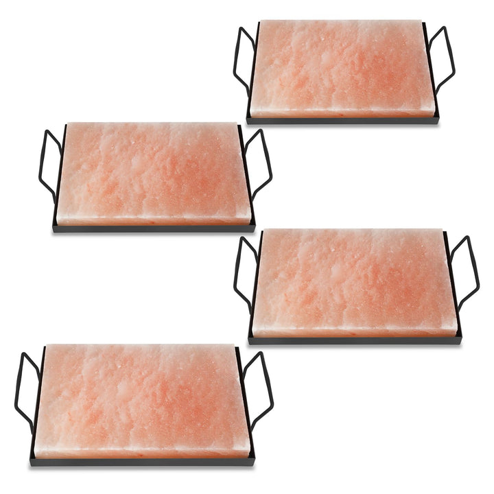 4 set XXL Salzstein zum Grillen, 20x30x3cm Salz Grillsteine Mit Eisenplatte, Original Kristallsalz,