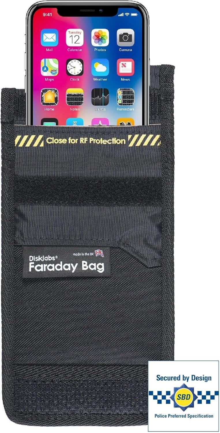 Disklabs Phone Shield (PS1) Faraday-Tasche für Handys und Smartphones, Block-sSgnal WiFi GSM 2G 3G 4