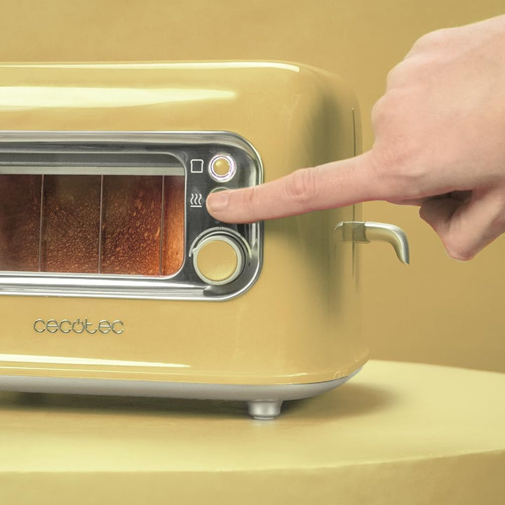 Cecotec Vertikaler Toaster RetroVision Yellow, 700W Leistung, 2 Extra-breite Schlitze, Einzigartiges