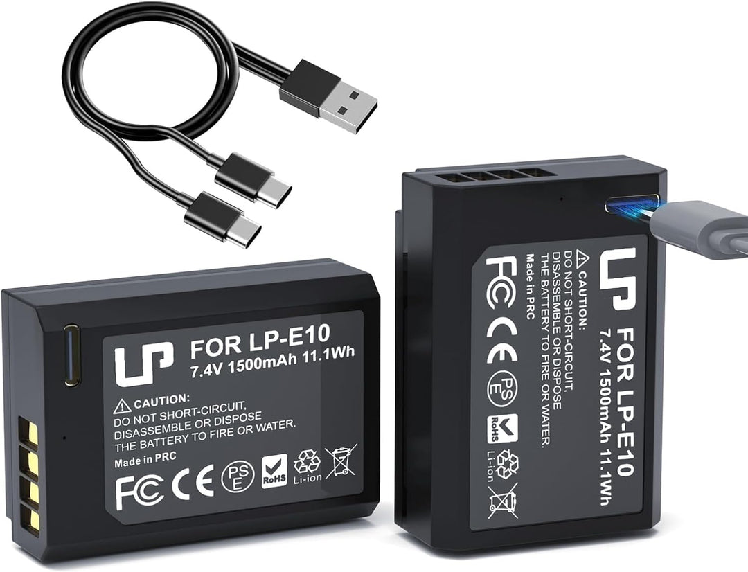 LP LP-E10 Akku 2er-Pack 1500 mAh USB-C-Schnellladefunktion für Canon Akkus 2 Batterien, 2 Batterien