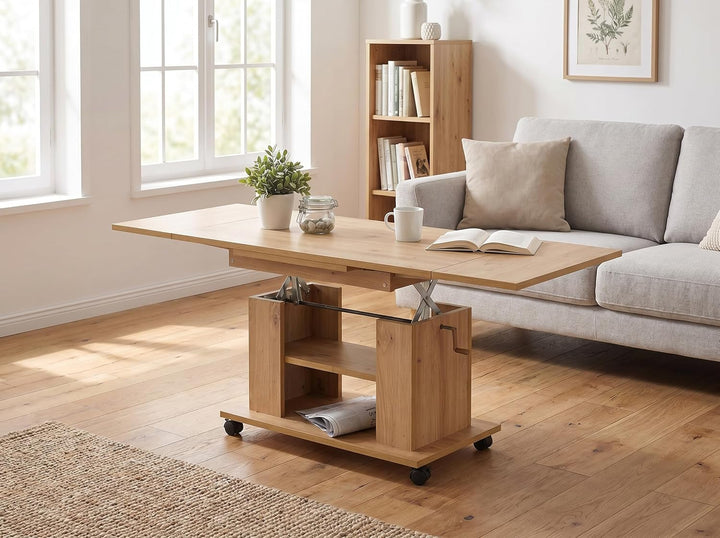 Apollo Funktionscouchtisch Sofatisch Jakob, Holzoptik melaminbeschichtet, Eiche, höhenverstellbar 51