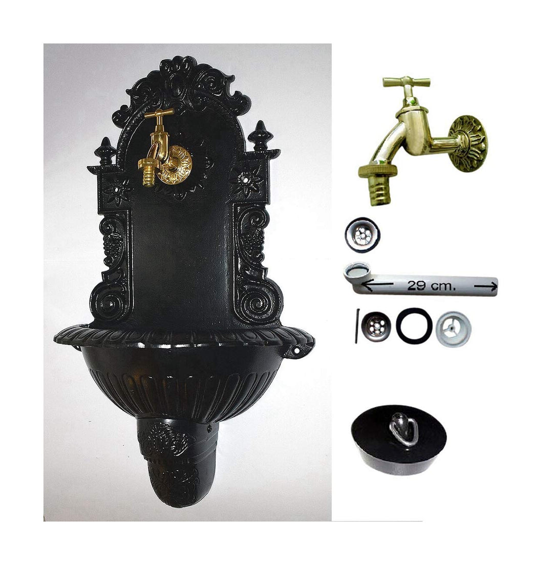 Wandbrunnen Graf von Gerlitzen Blumenampel Alu Bassena Wand Brunnen Kran Ablauf Schwarz FOU2-B