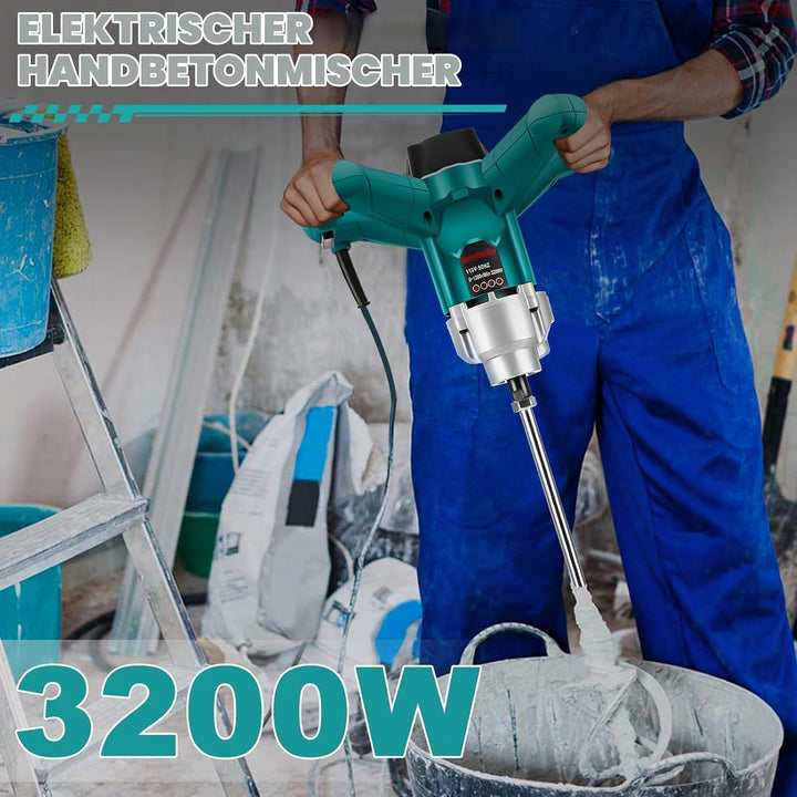 WingFly 3200W Rührwerk Mörtelrührer, 230V Farb-Mörtelrührer Betonrührer, 6 Gang-Getriebe, Farbmörtel